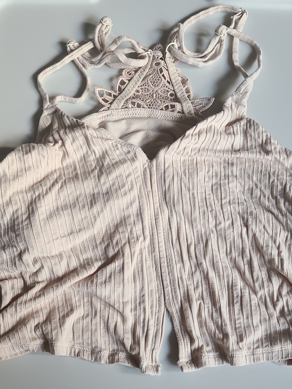 aerie Cream Ribbed Lace-Back Cami